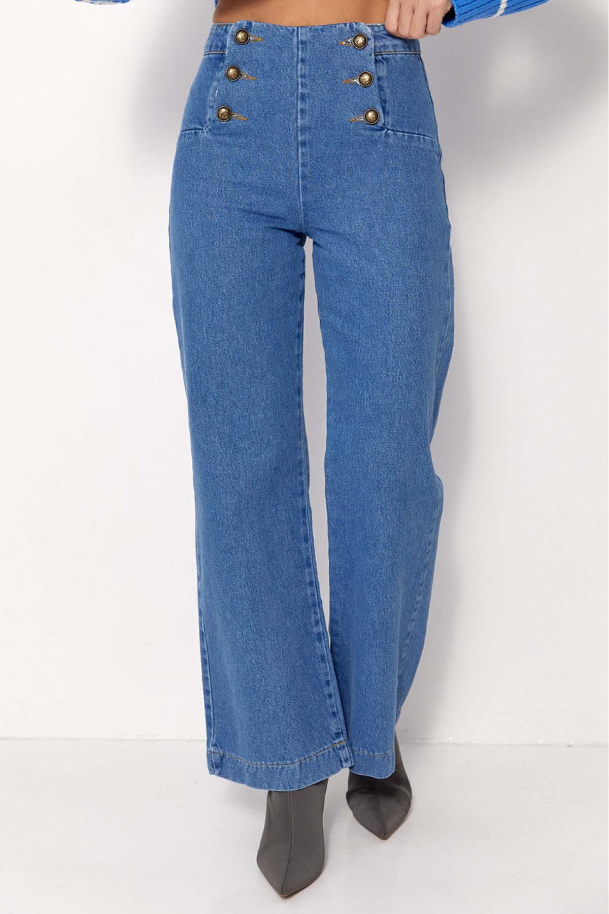 Жіночі жіночі джинси з ґудзиками спереду  синій колір
