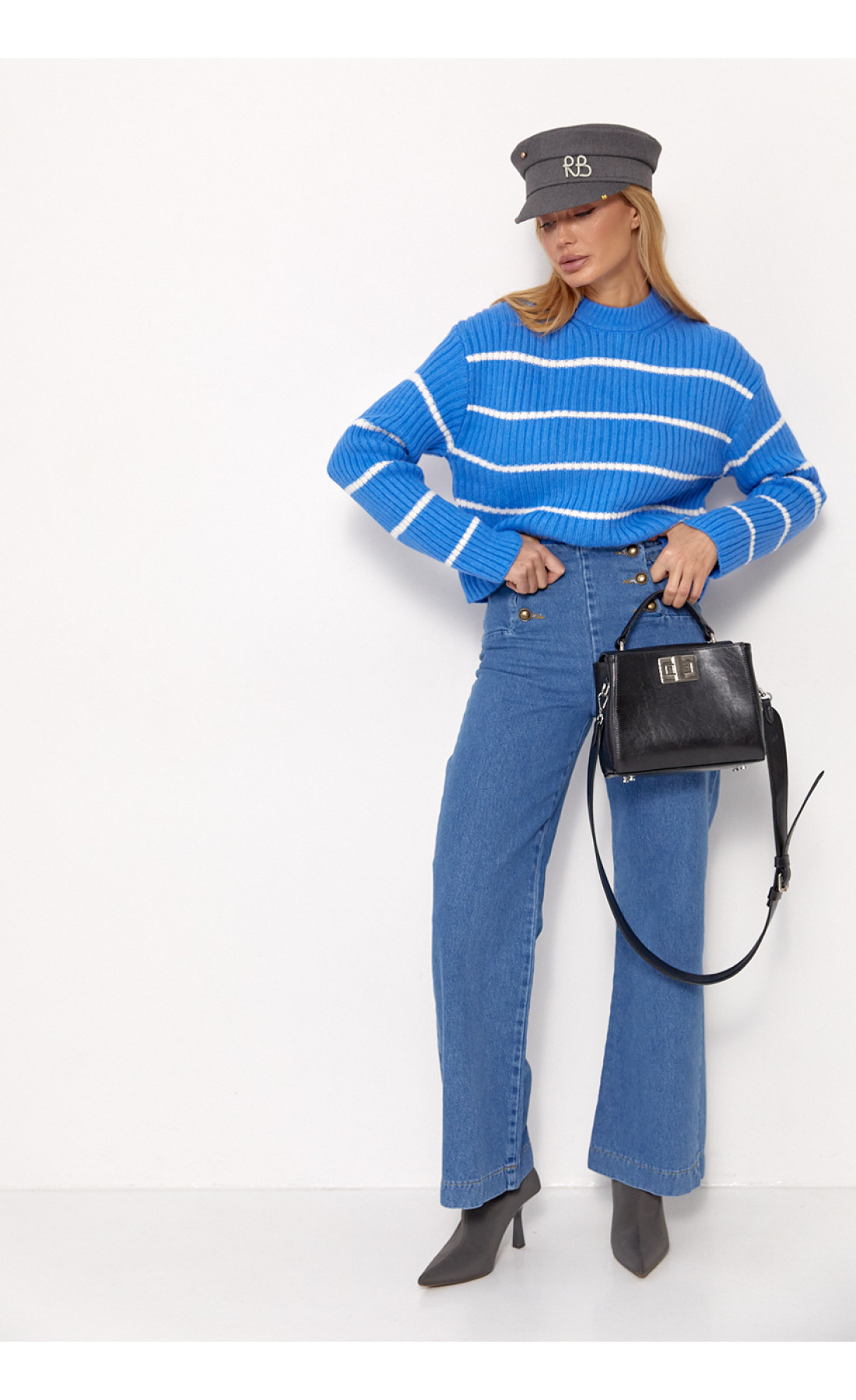 Жіночі жіночі джинси з ґудзиками спереду  синій колір