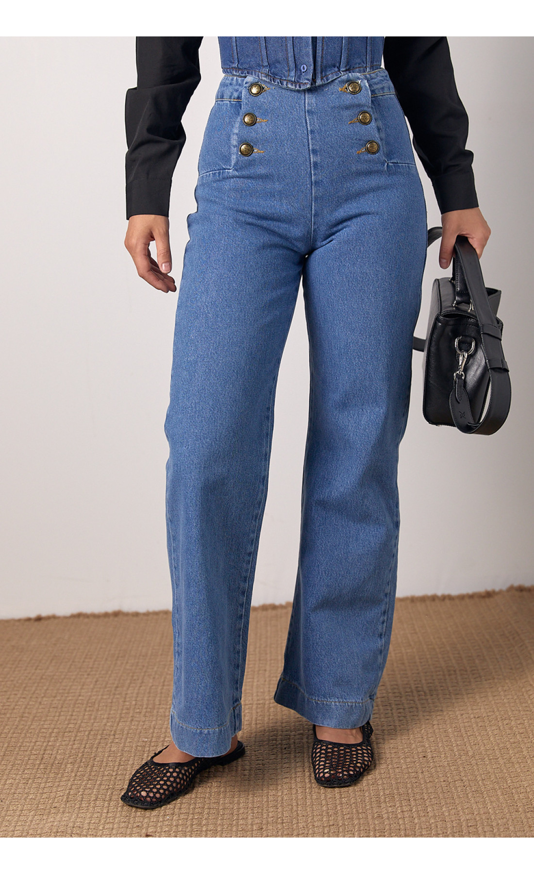 Жіночі жіночі джинси з ґудзиками спереду  синій колір