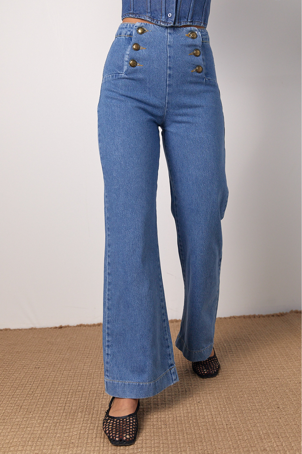 Жіночі жіночі джинси з ґудзиками спереду  синій колір