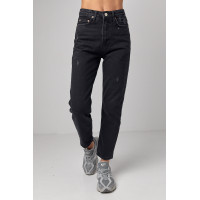 Укорочені жіночі жіночі джинси МОМ  чорний колір