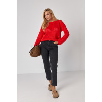 Жіночі жіночі джинси МОМ із рваним декором на кишенях  чорний колір