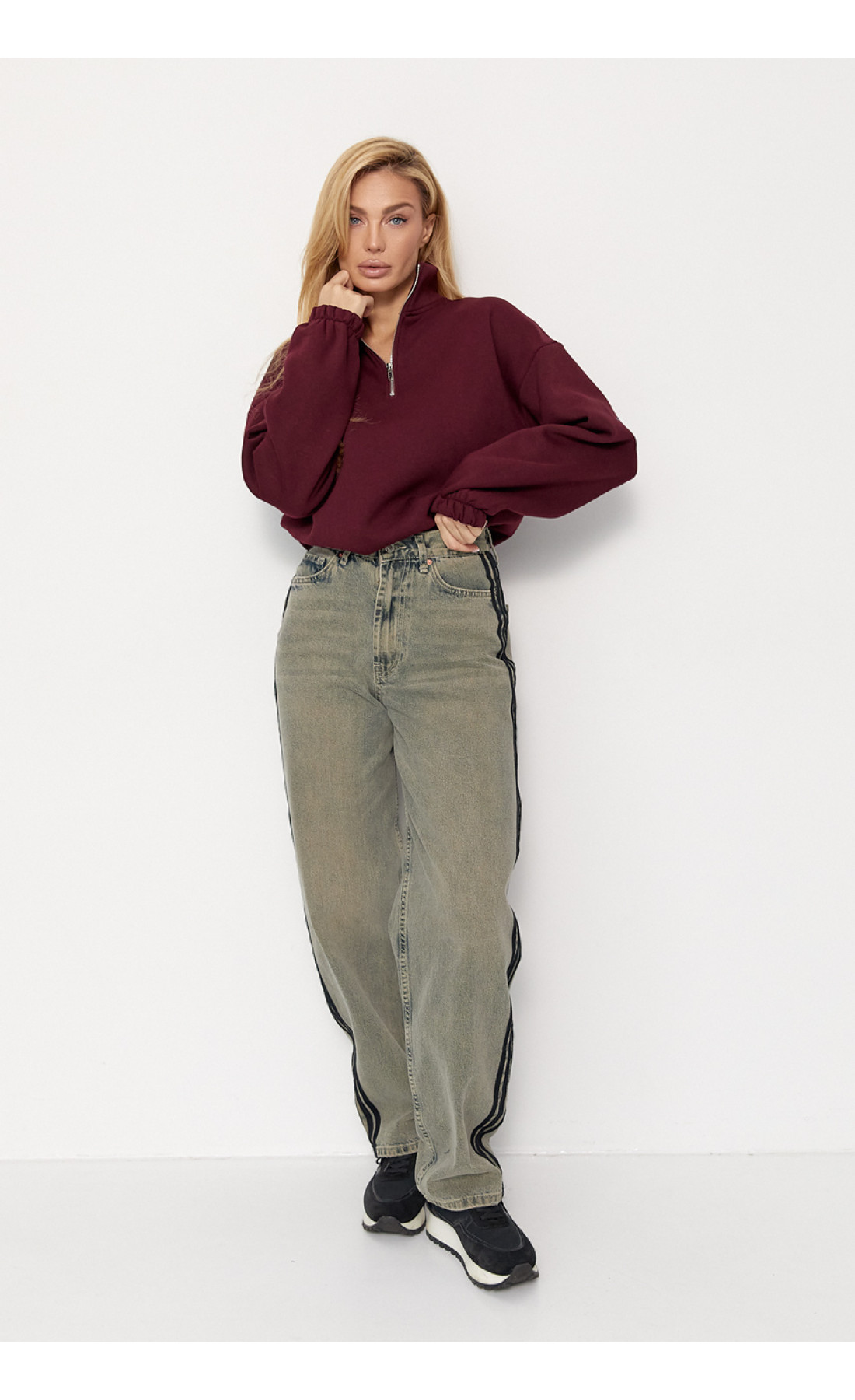 Широкі жіночі джинси з лампасами  меланж колір