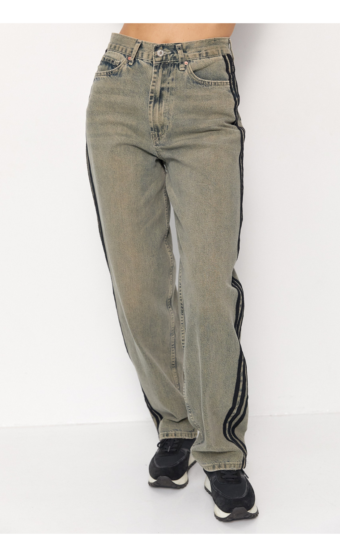 Широкі жіночі джинси з лампасами  меланж колір