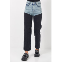 Укорочені двоколірні прямі жіночі джинси  чорний колір