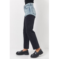 Укорочені двоколірні прямі жіночі джинси  чорний колір