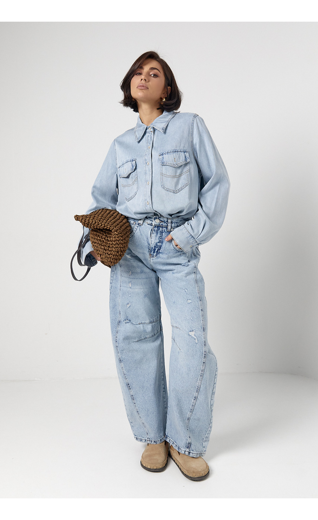 Джинси жіночі  Вaggy з рваним ефектом  блакитний колір