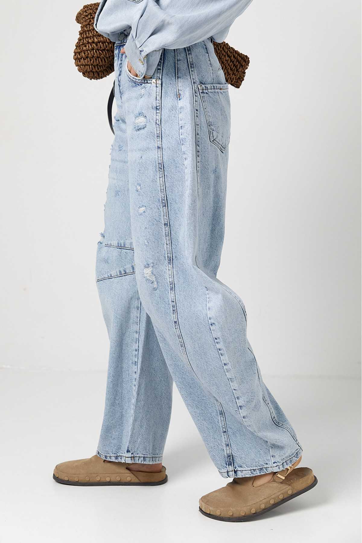 Джинси жіночі  Вaggy з рваним ефектом  блакитний колір