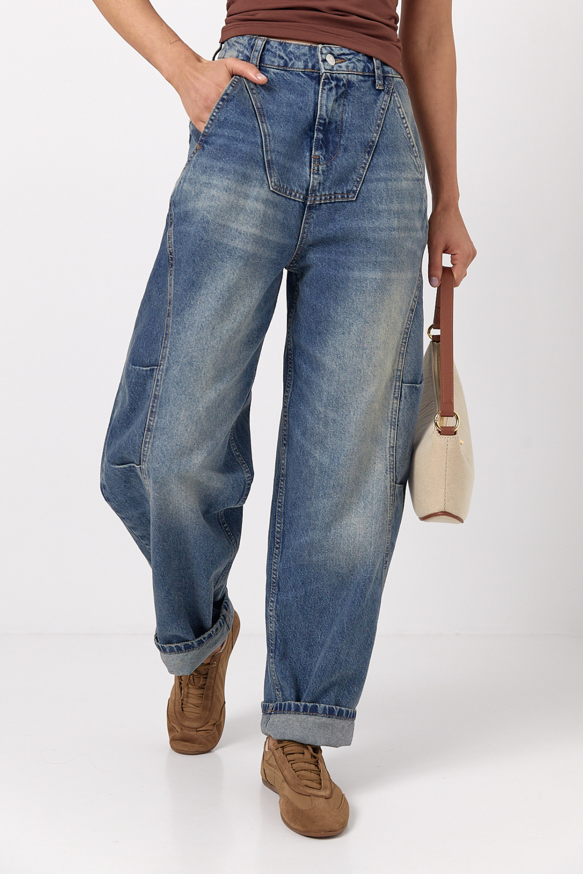 Джинси Baggy з кокеткою та декоративними швами  синій колір