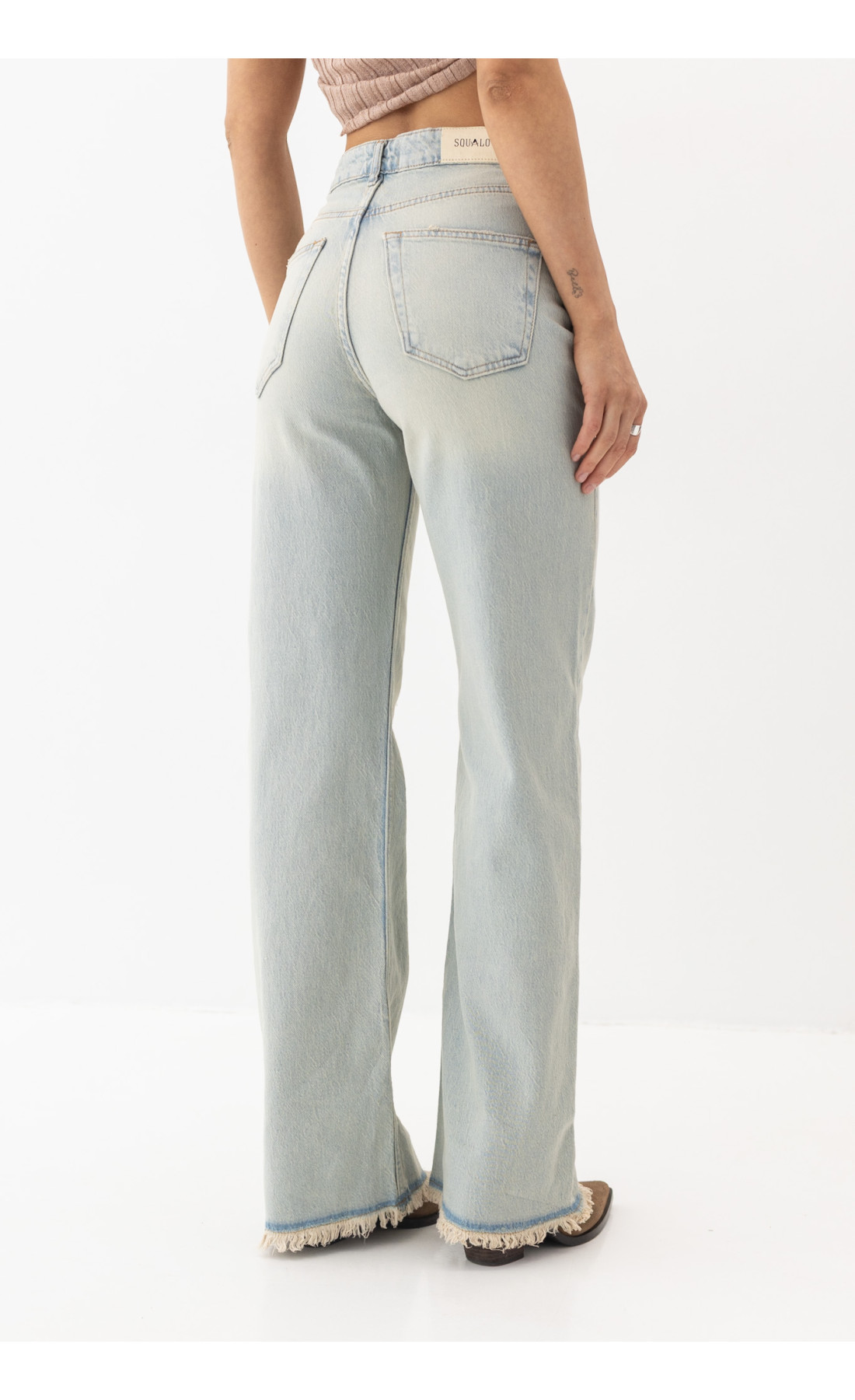 Прямі жіночі жіночі джинси з бахромою  небесноблакитний колір
