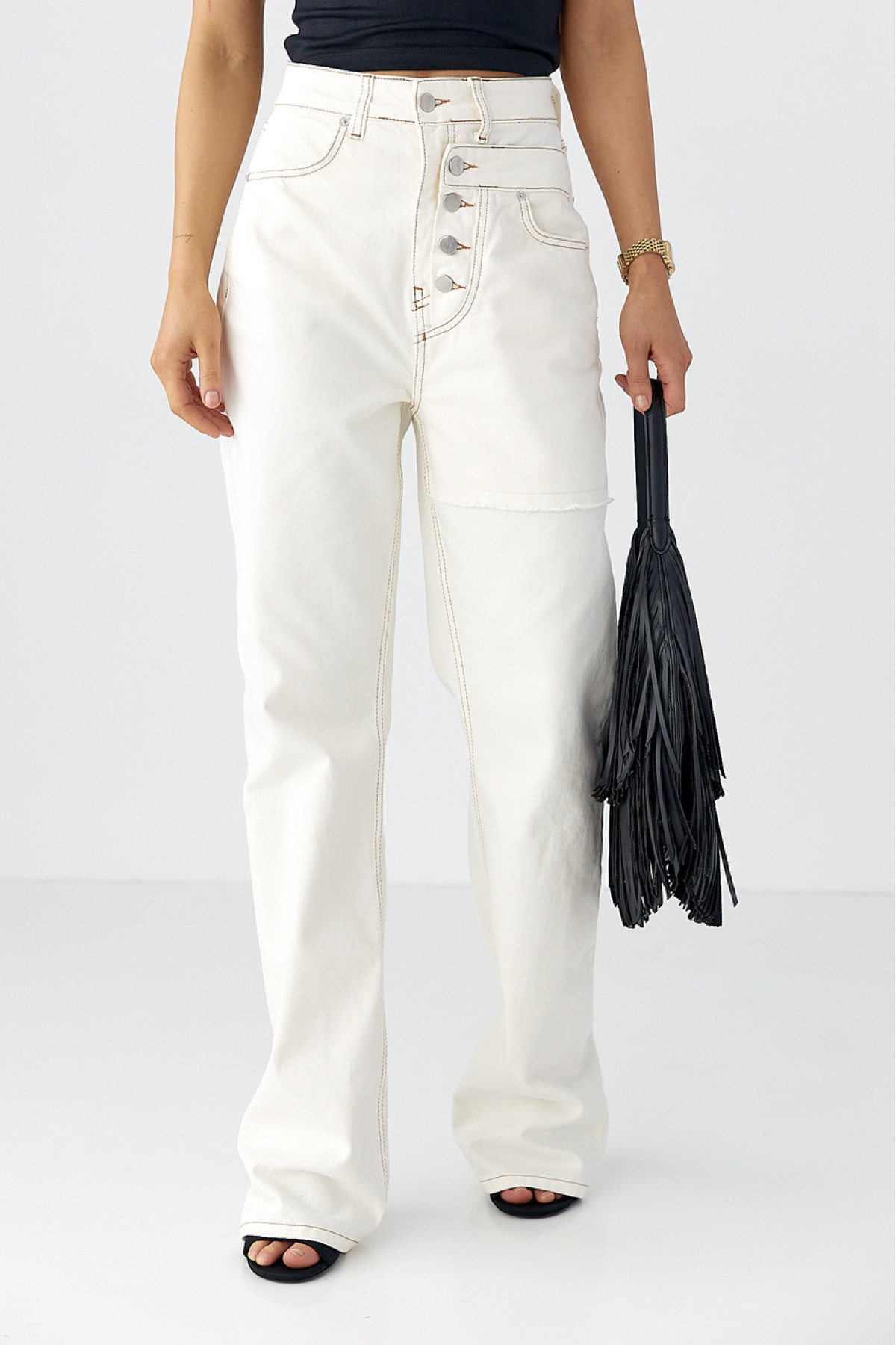 Джинси Wide Leg із акцентними швами  молочний колір