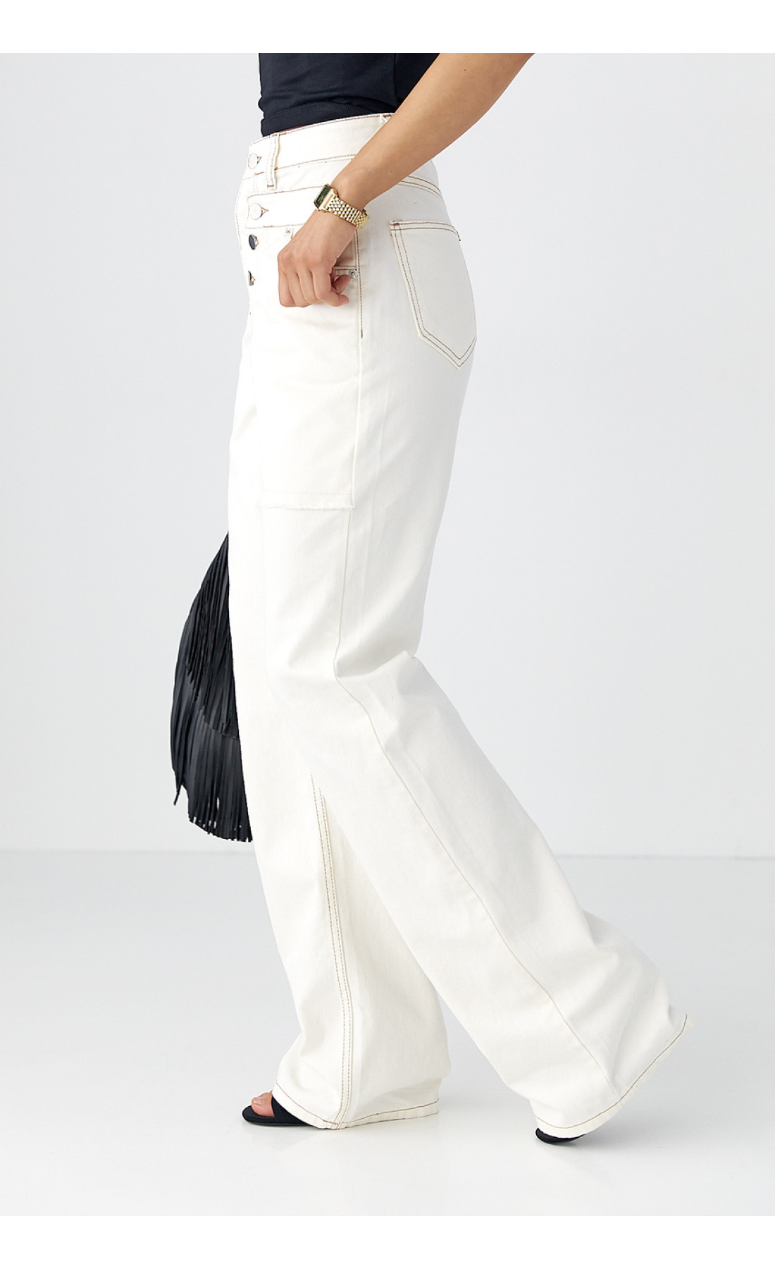 Джинси Wide Leg із акцентними швами  молочний колір