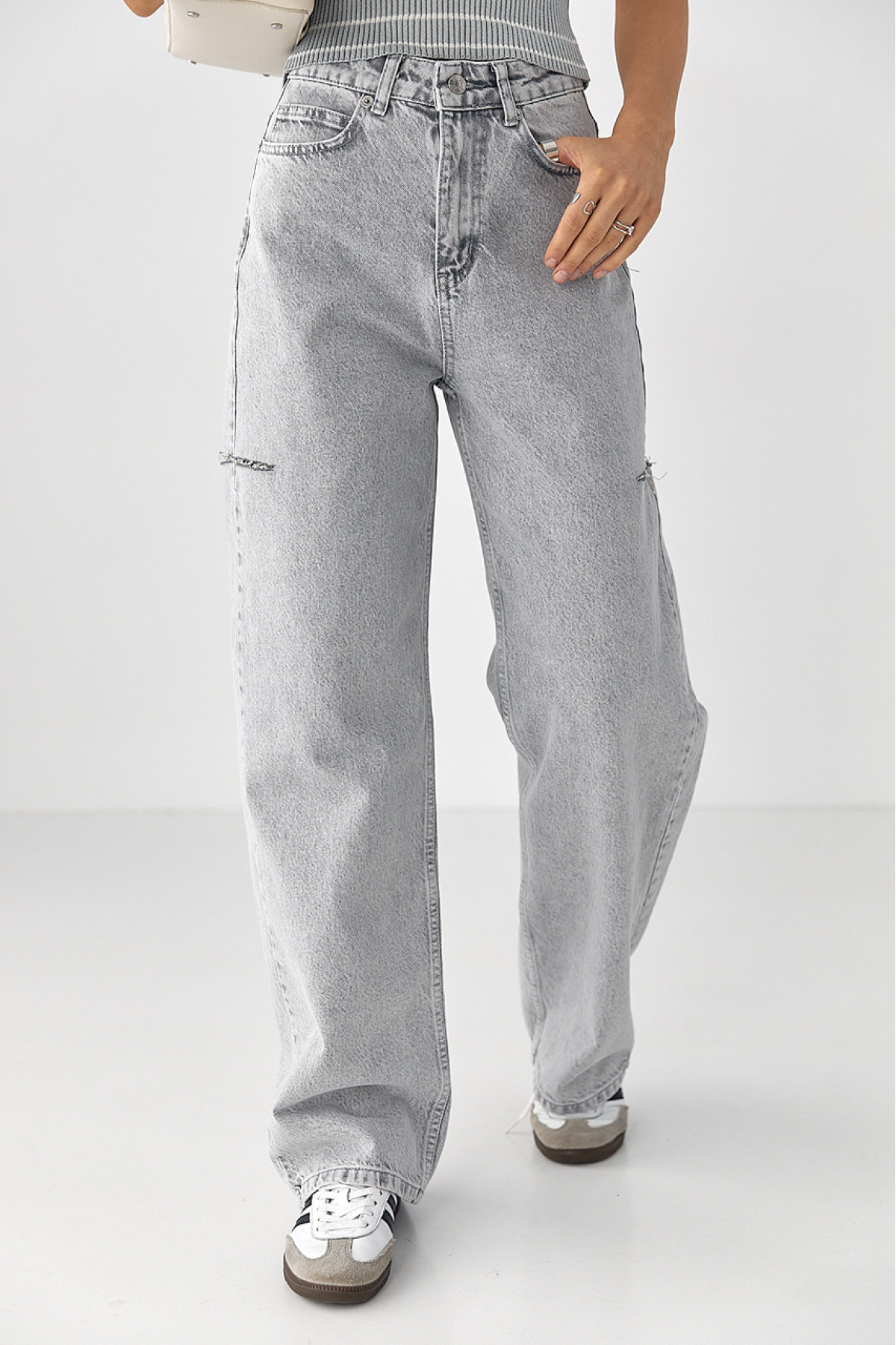 Джинси  Wide Leg  з розрізами на стегнах  сірий колір