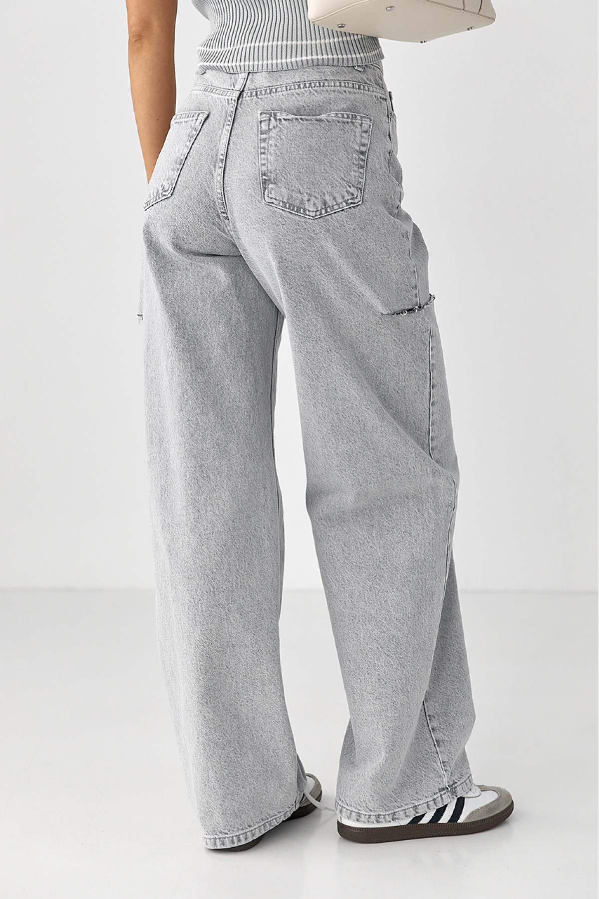 Джинси  Wide Leg  з розрізами на стегнах  сірий колір