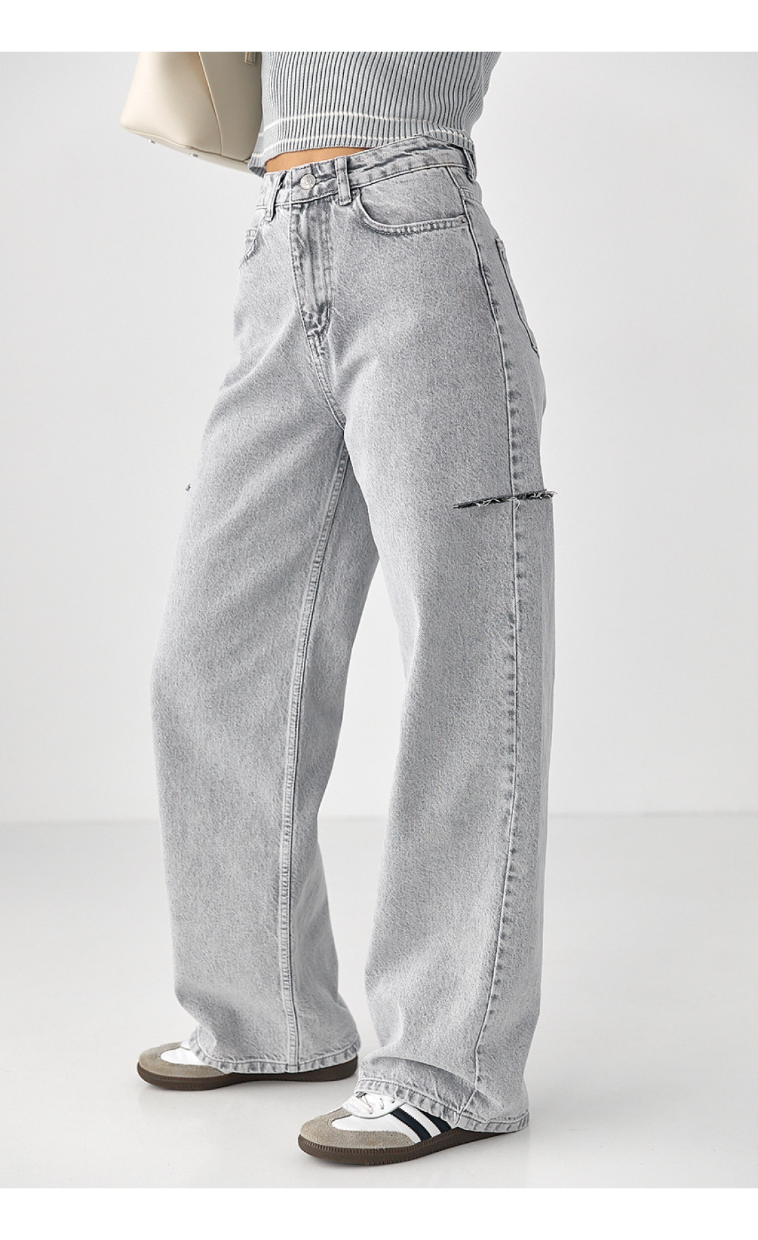 Джинси  Wide Leg  з розрізами на стегнах  сірий колір