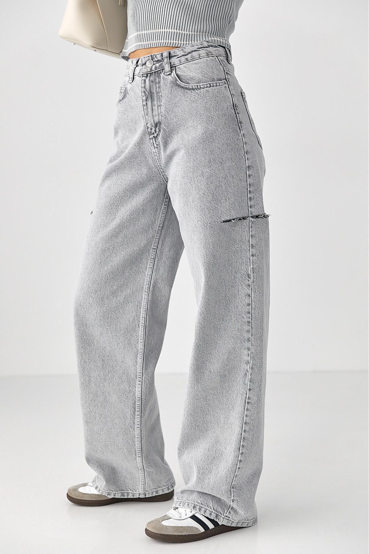 Джинси  Wide Leg  з розрізами на стегнах  сірий колір