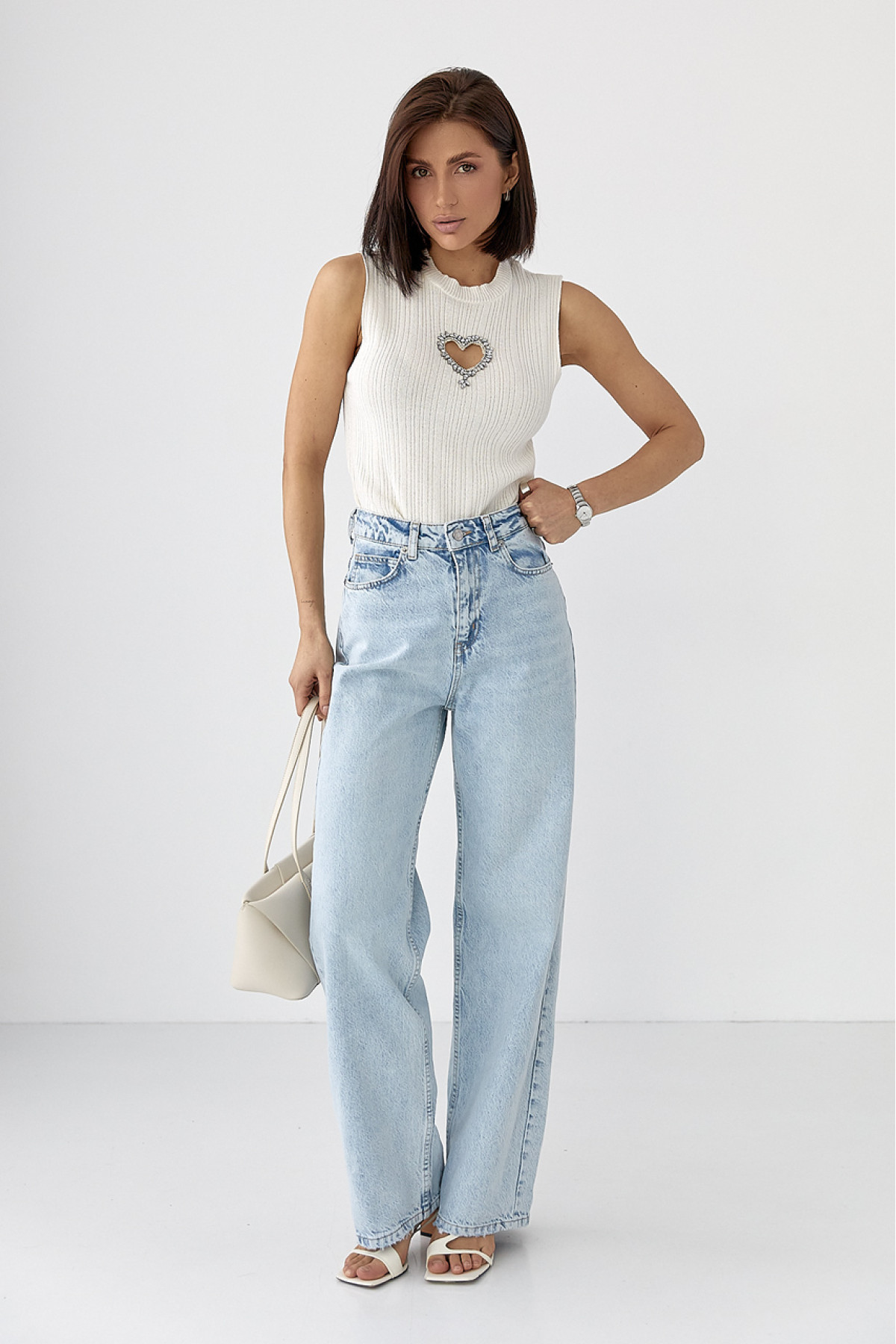 Прямі широкі жіночі жіночі джинси  блакитний колір