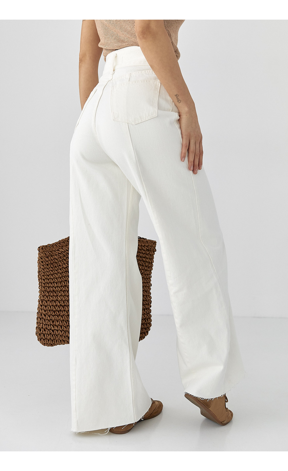 Джинси Palazzo з необробленим низом  молочний колір