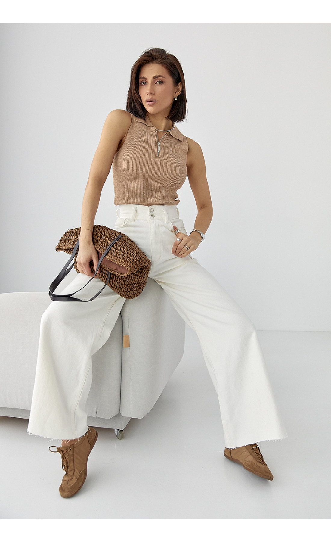 Джинси Palazzo з необробленим низом  молочний колір