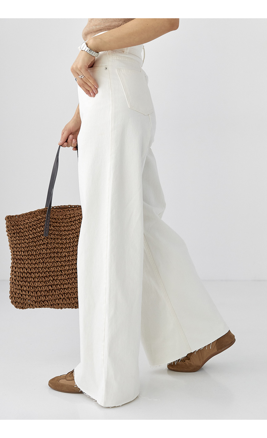 Джинси Palazzo з необробленим низом  молочний колір