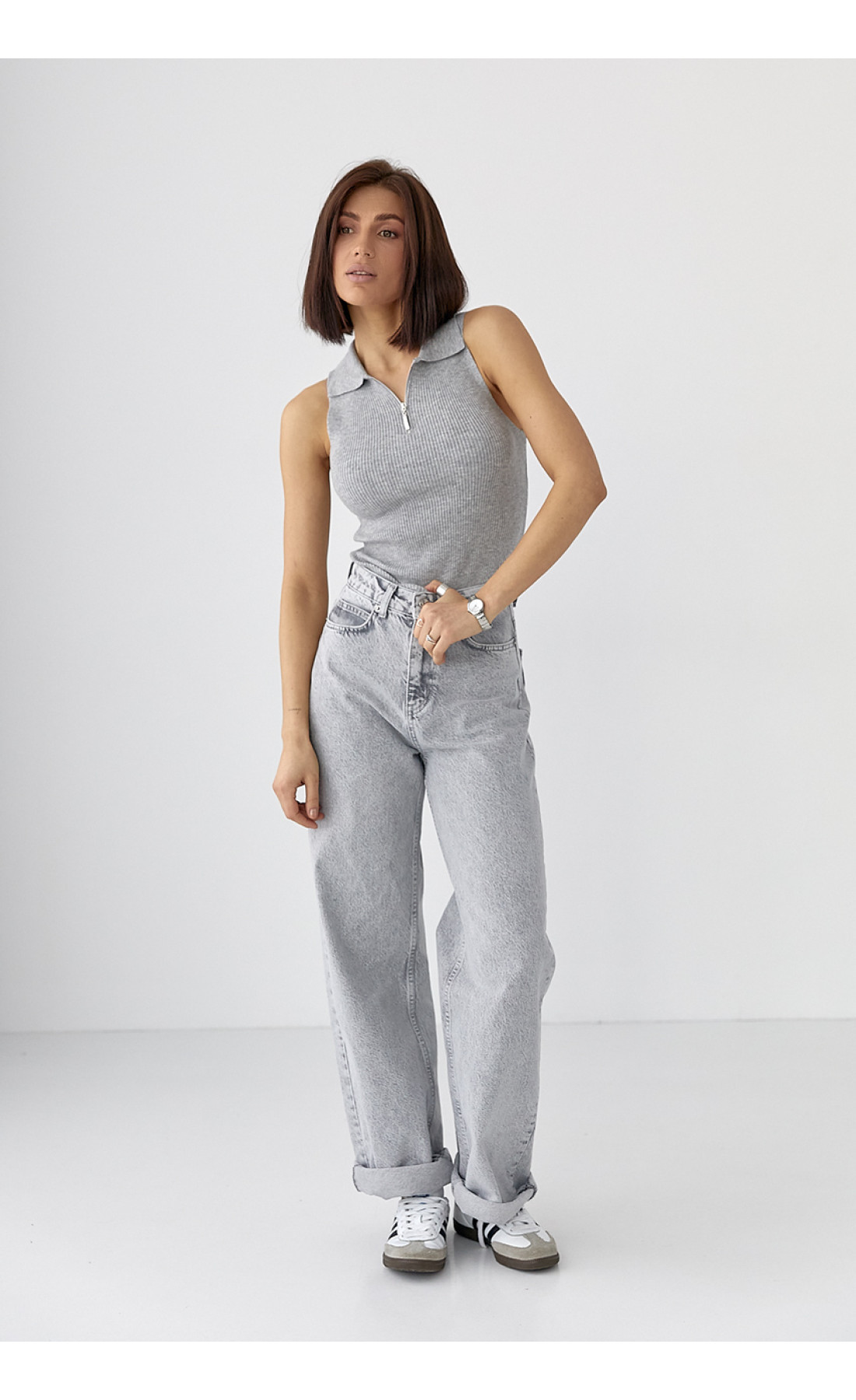 Жіночі жіночі джинси Palazzo з високою посадкою  сірий колір