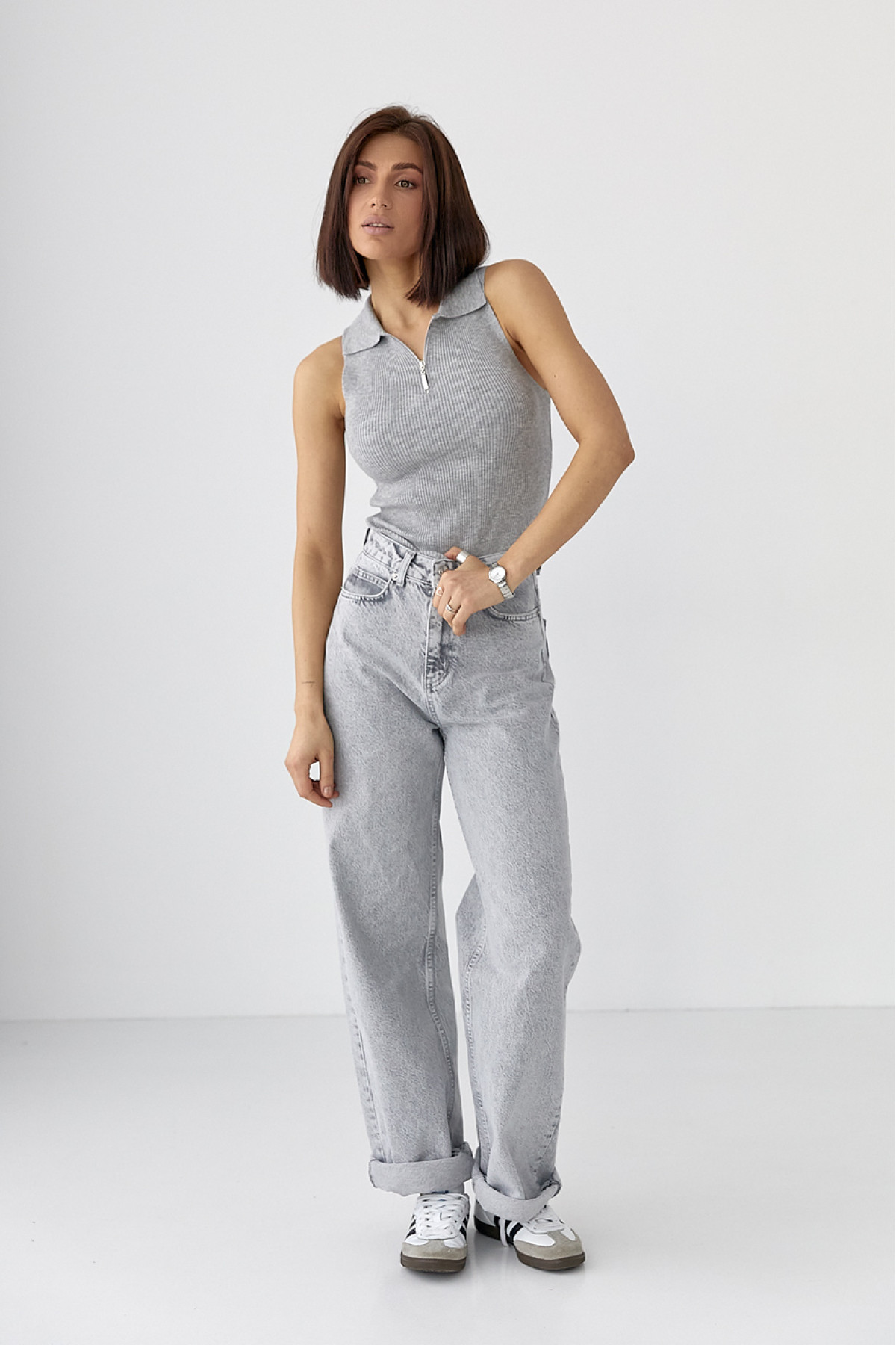 Жіночі жіночі джинси Palazzo з високою посадкою  сірий колір