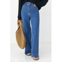 Широкі жіночі джинси Palazzo з необробленим низом  синій колір
