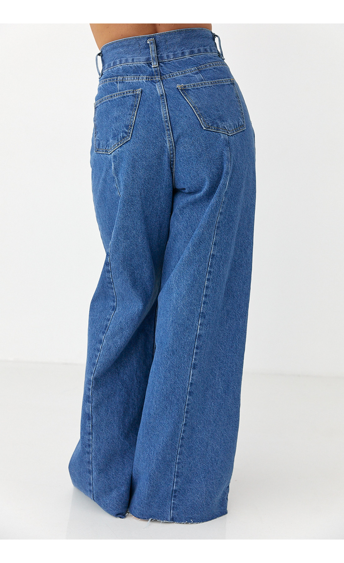 Широкі жіночі джинси Palazzo з необробленим низом  синій колір