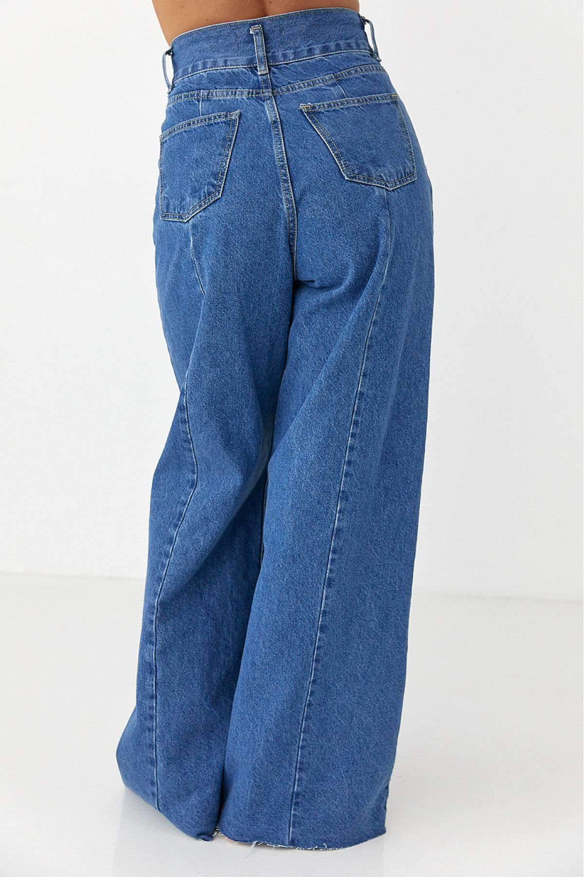 Широкі жіночі джинси Palazzo з необробленим низом  синій колір