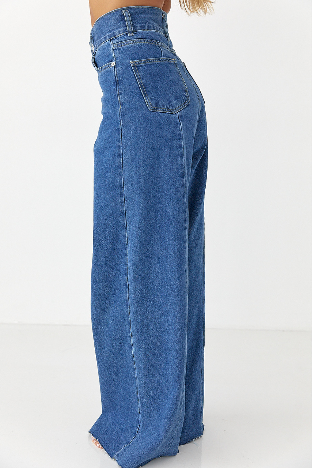 Широкі жіночі джинси Palazzo з необробленим низом  синій колір