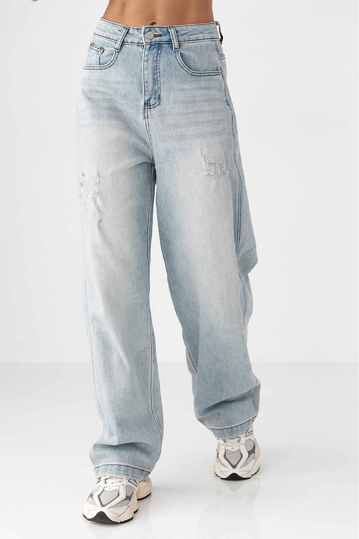 Джинси Baggy straight  із потертостями  блакитний колір