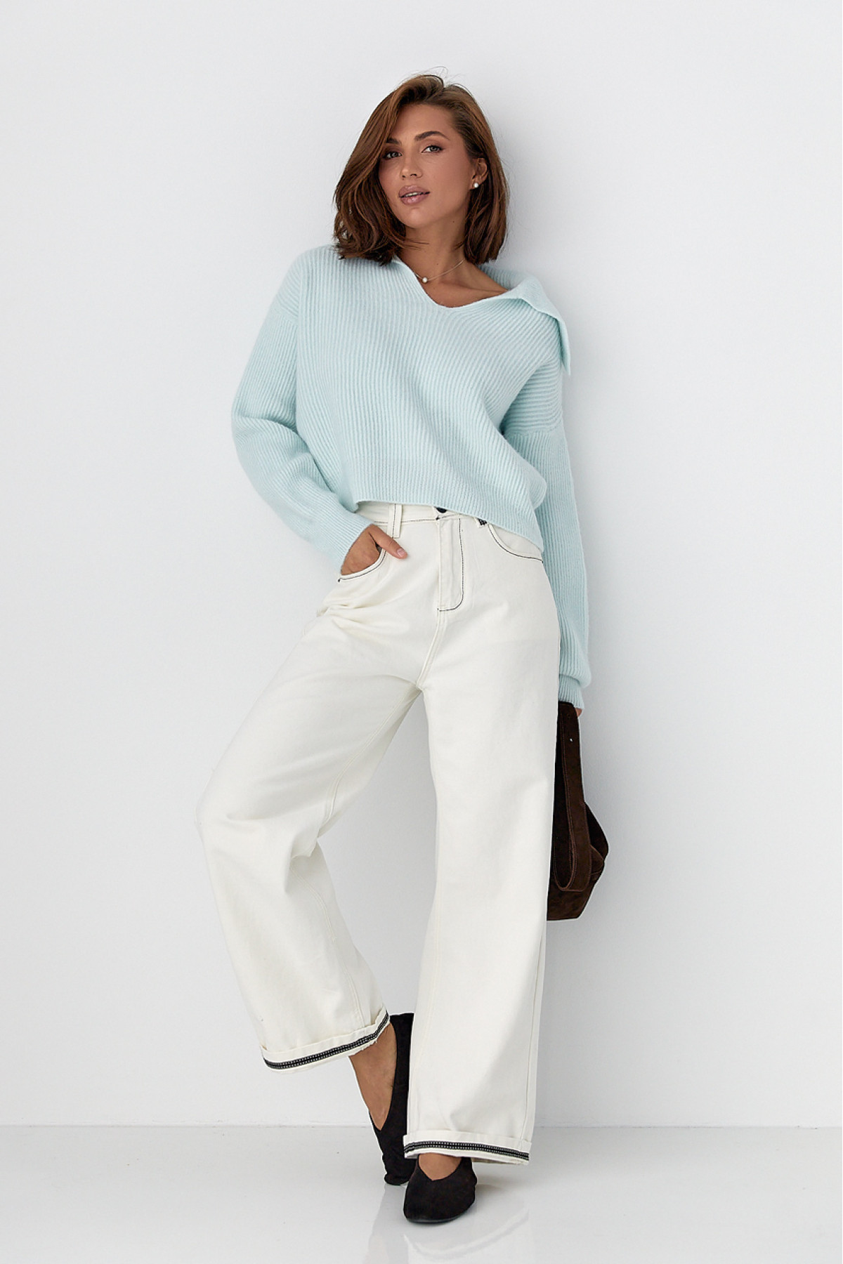 Жіночі жіночі джинсикюлоти з контрастиними швами  молочний колір