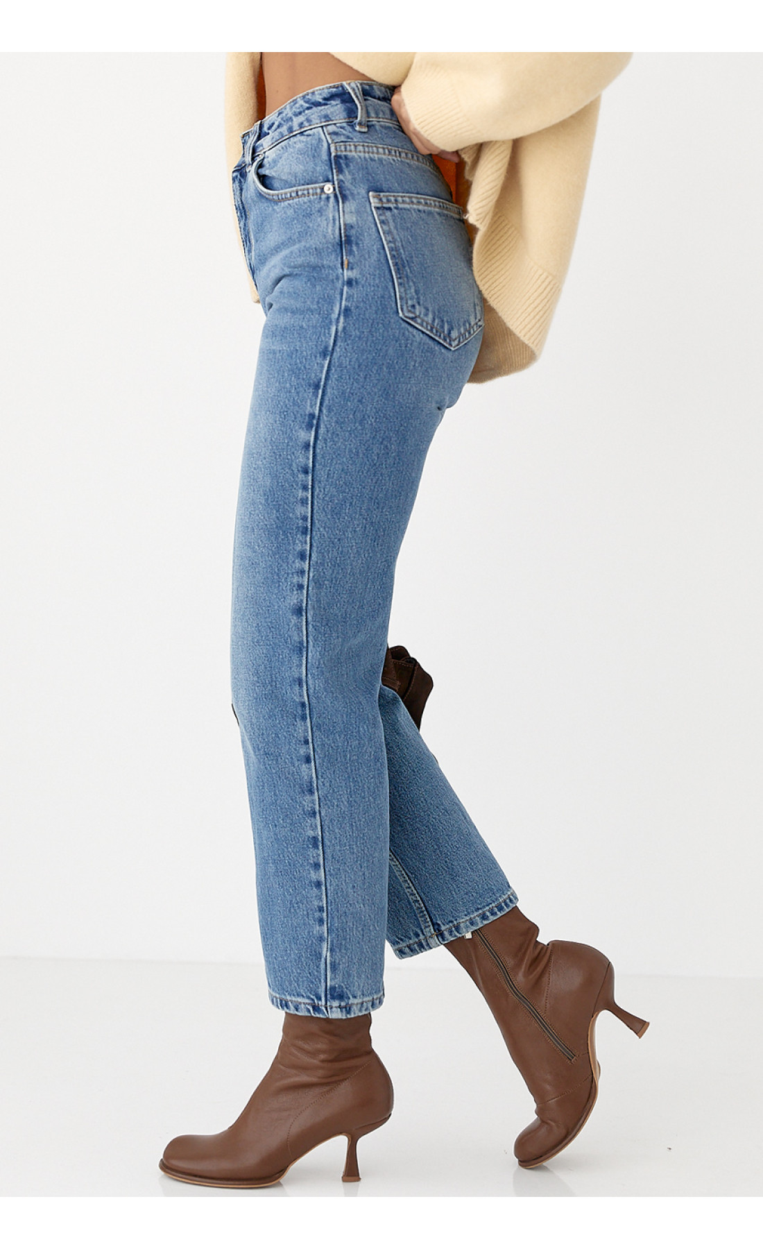 Момжіночі джинси з високою посадкою  синій колір