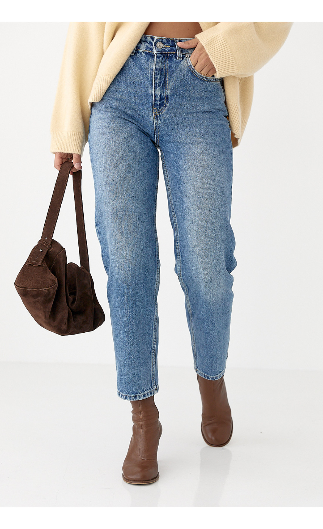 Момжіночі джинси з високою посадкою  синій колір