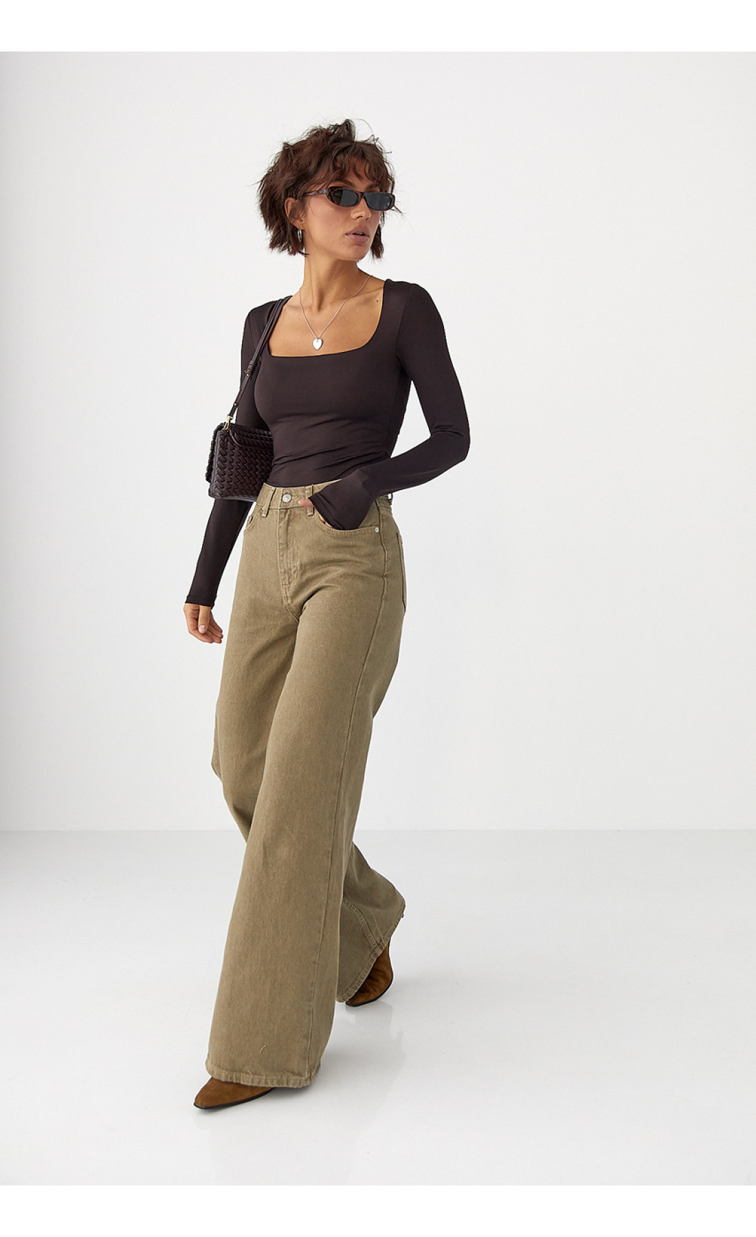 Широкі жіночі джинси Palazzo з високою талією  світлокоричневий колір