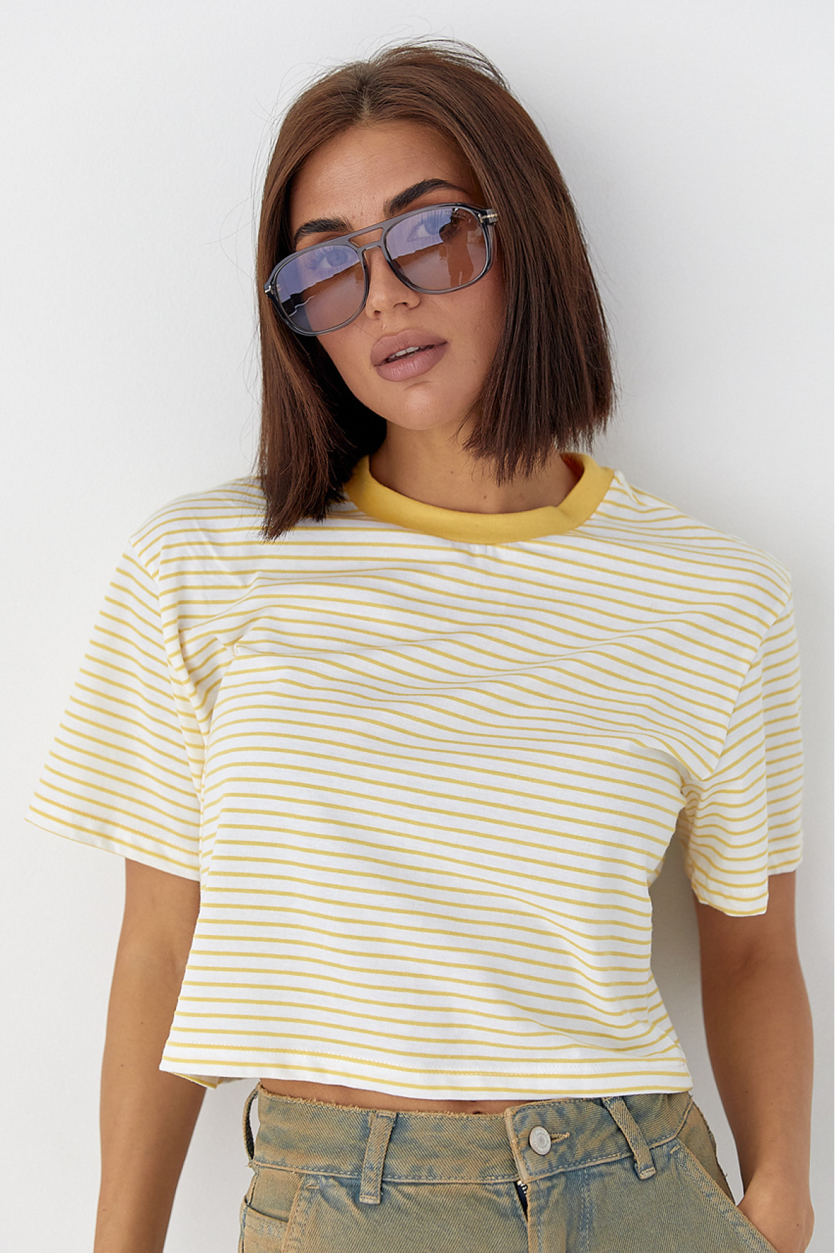 Футболка у смужку вільного крою  жовтий колір