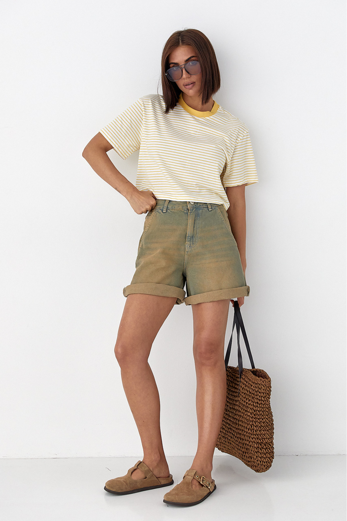 Футболка у смужку вільного крою  жовтий колір
