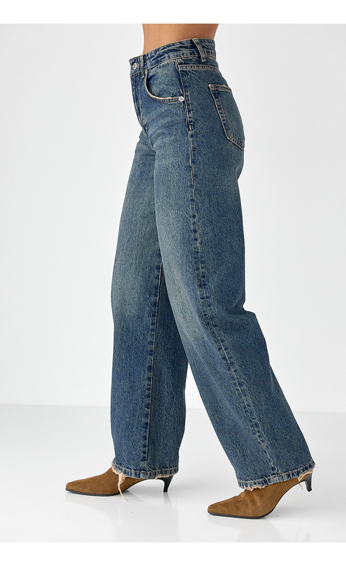 Жіночі жіночі джинси Baggy зі рваним низом  синій колір