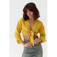 Жіноча вкорочена блузка на запах  гірчичний колір
