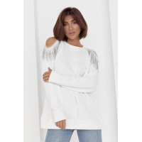 Жіноча кофта oversize з вирізами на плечах  молочний колір