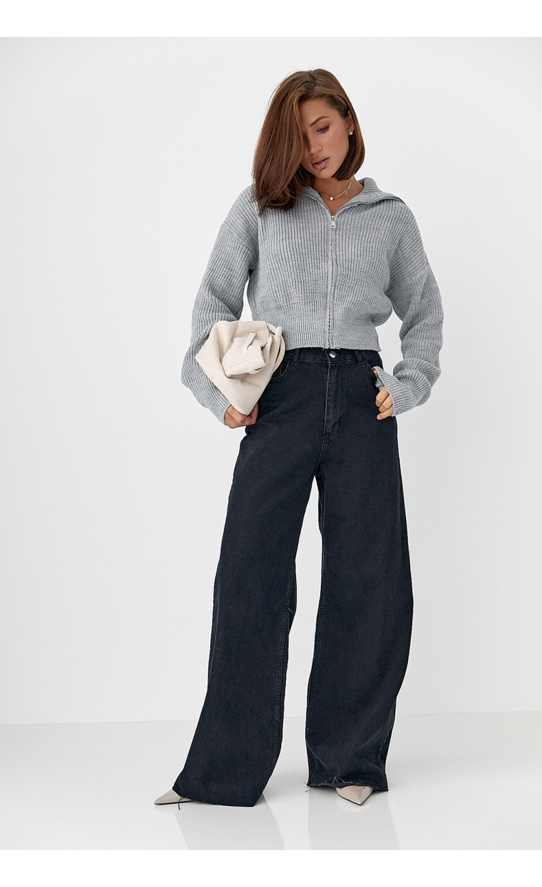 Чорні жіночі джинси Palazzo з необробленим низом  чорний колір