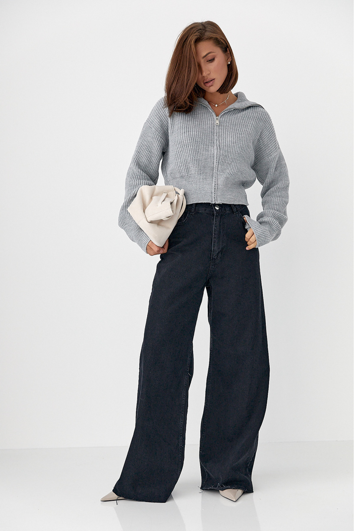 Чорні жіночі джинси Palazzo з необробленим низом  чорний колір