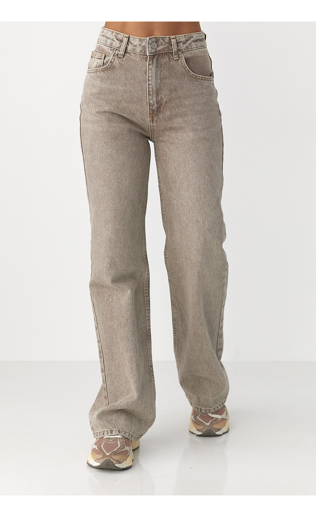 Широкі прямі жіночі джинси з високою посадкою  кавовий колір