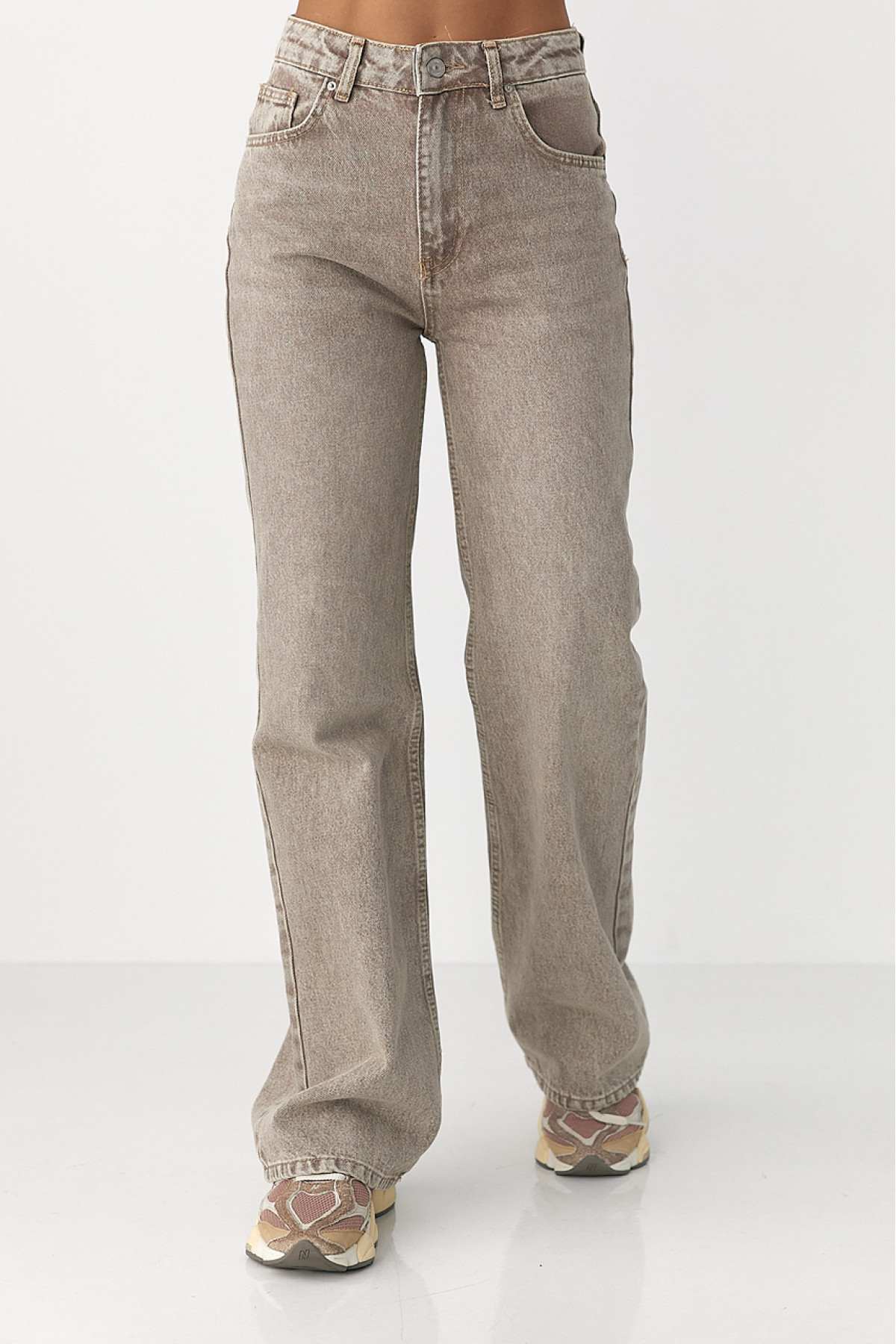 Широкі прямі жіночі джинси з високою посадкою  кавовий колір