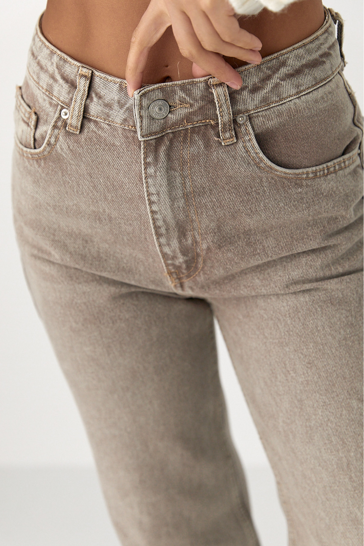 Широкі прямі жіночі джинси з високою посадкою  кавовий колір