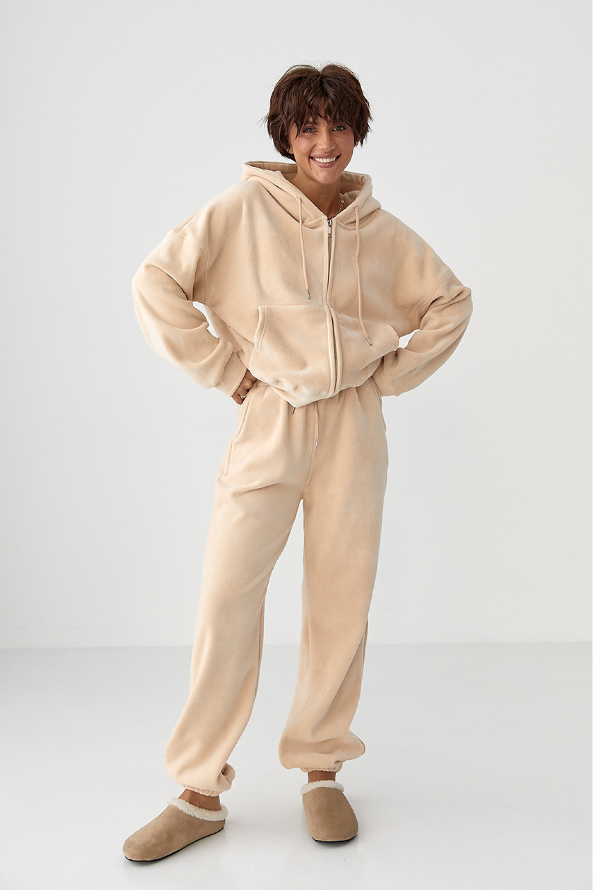 Спортивний костюм з двостороннього флісу  бежевий колір