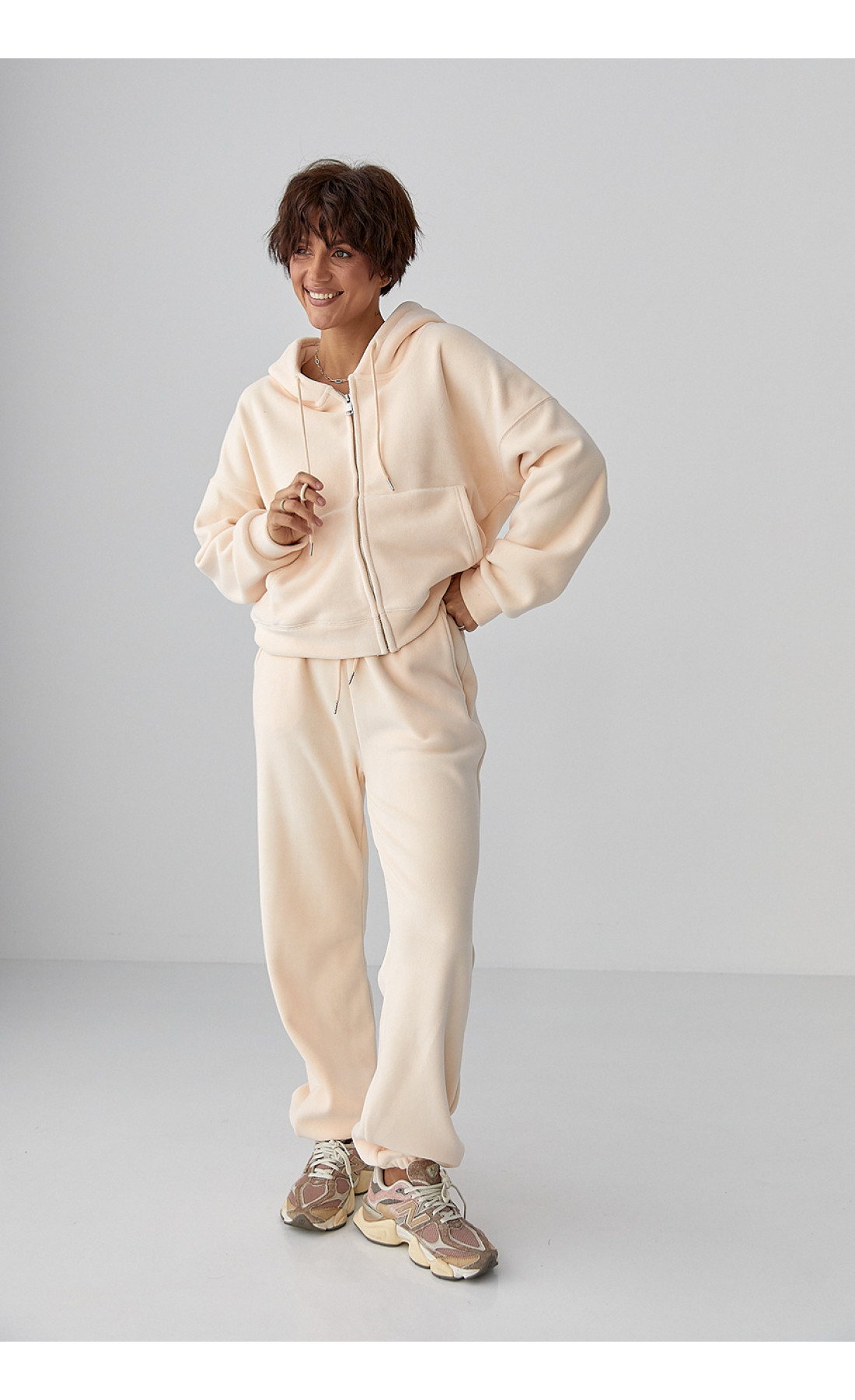 Спортивний костюм з двостороннього флісу  кремовий колір