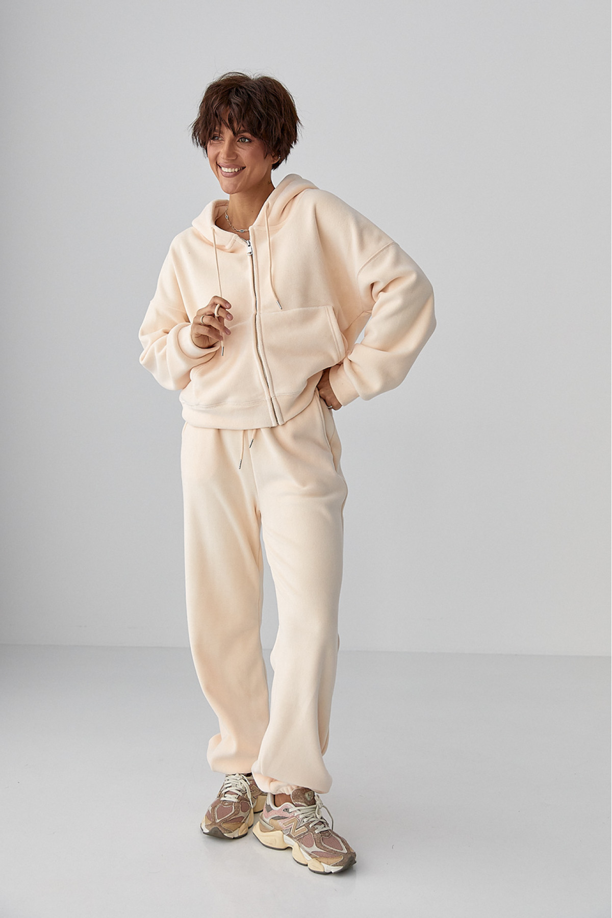 Спортивний костюм з двостороннього флісу  кремовий колір