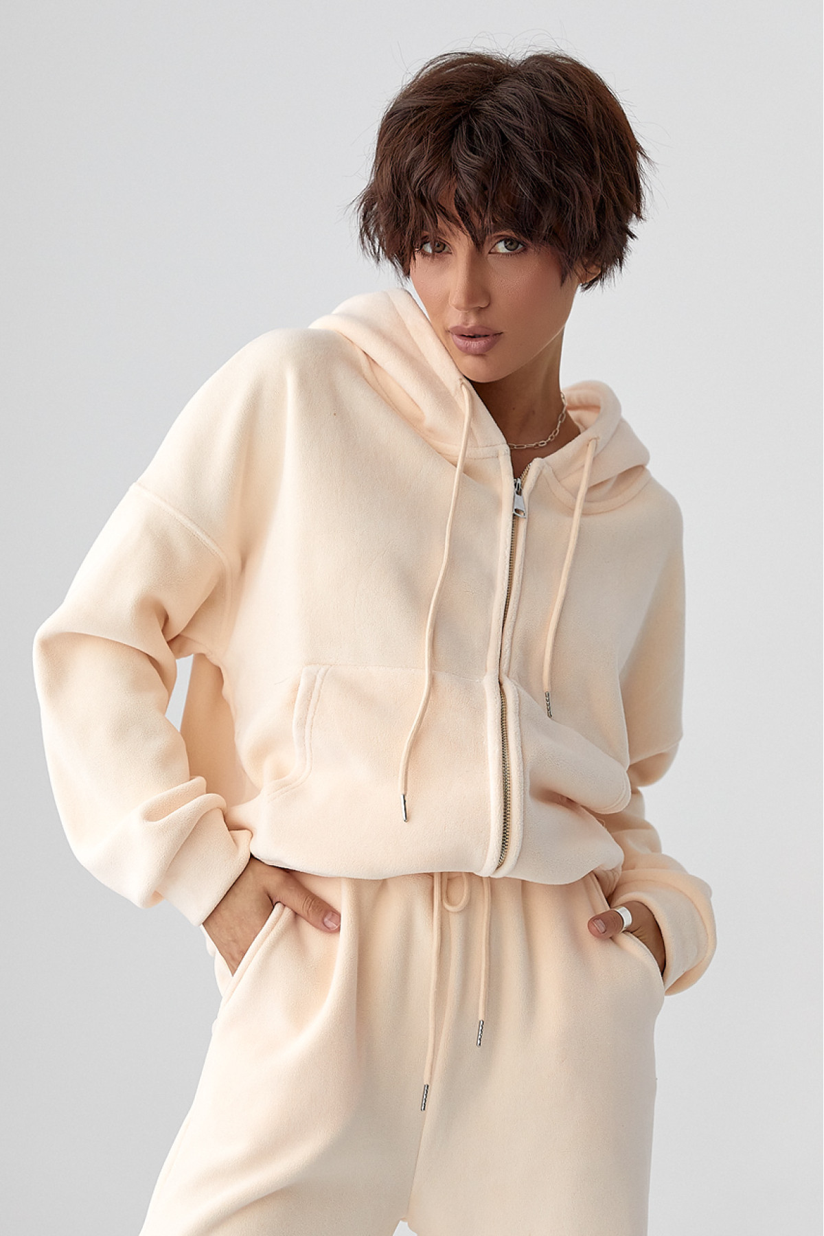 Спортивний костюм з двостороннього флісу  кремовий колір