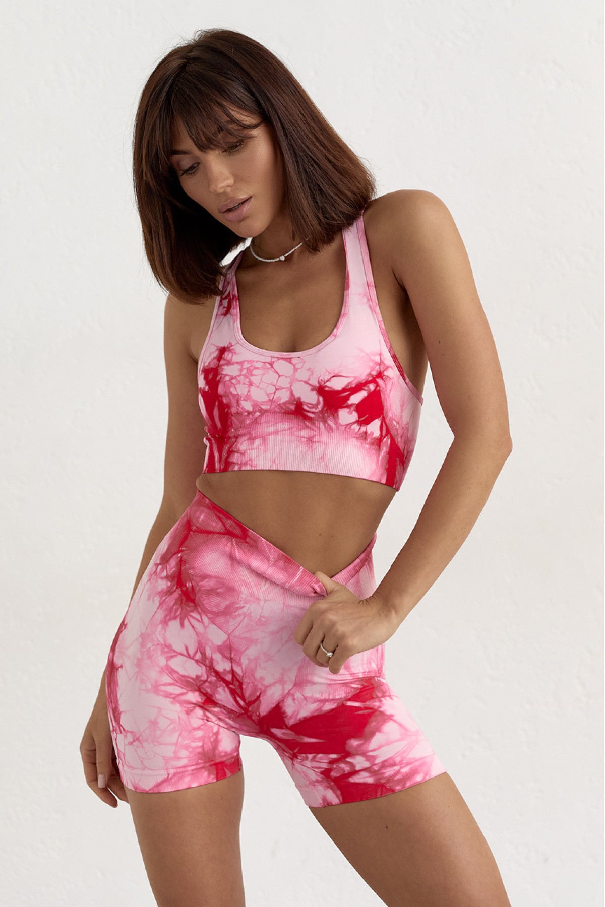 Комплект для фітнесу в техніці тайдай  червоний колір